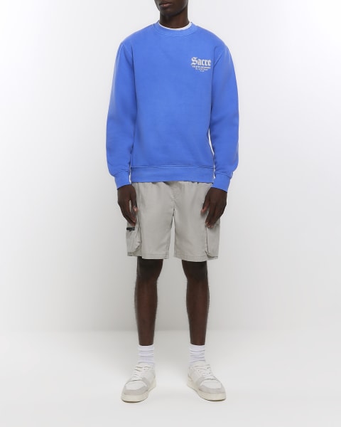 Washed blue regular fit graphic sweatshirt