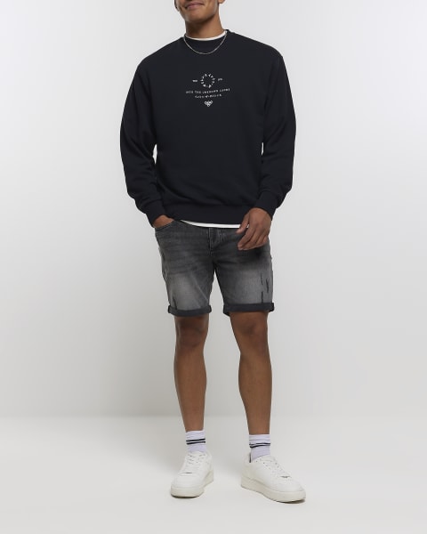 Black regular fit Japanese graphic sweatshirt