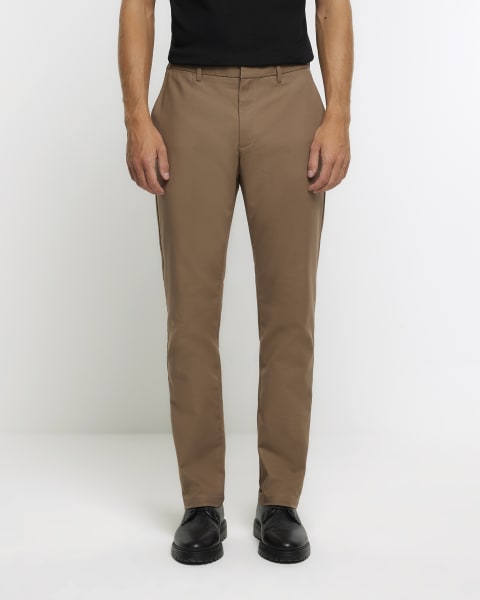 Brown slim fit smart chino trousers