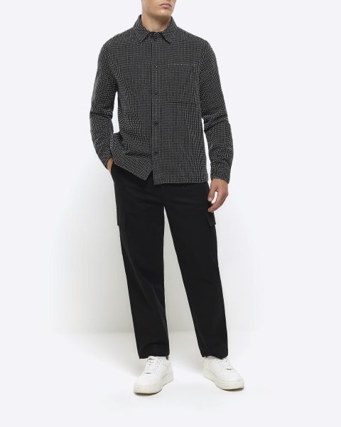 Black regular fit textured long sleeve shirt