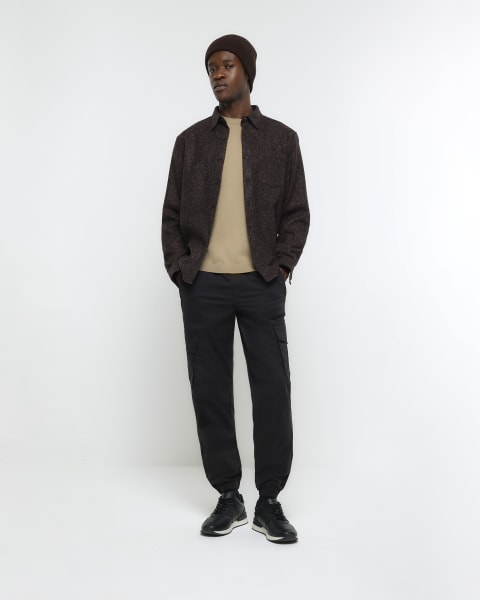 Brown regular fit textured shirt