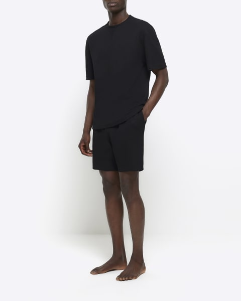 Black regular fit waffle lounge t-shirt