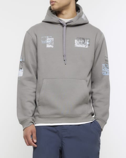 Grey regular fit graphic hoodie