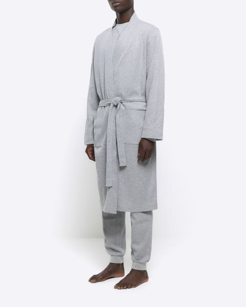 Grey regular fit waffle texture robe