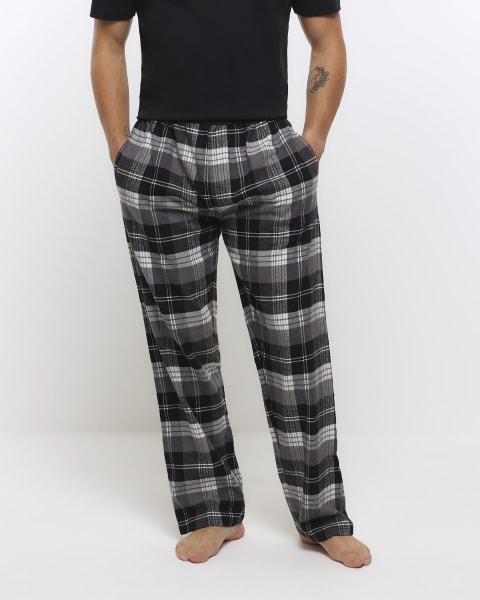 Black regular fit check pyjama bottoms