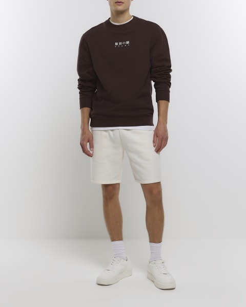 Brown regular fit Japanese print sweatshirt