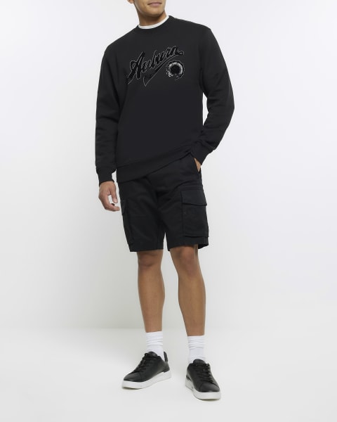 Black regular fit embroidered sweatshirt