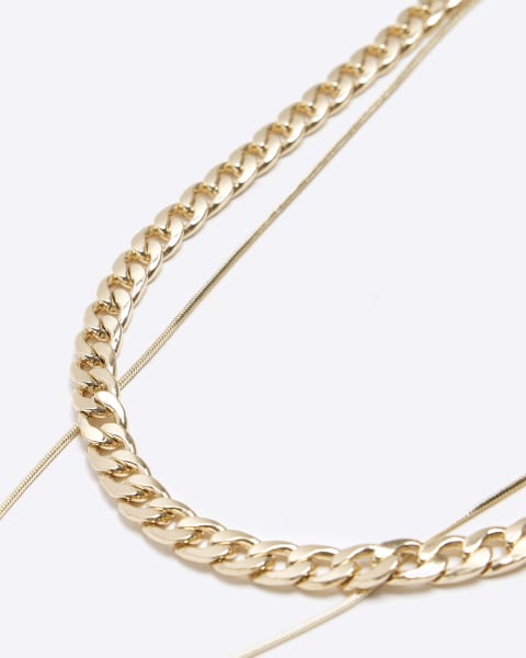 Gold colour chain link multirow necklace
