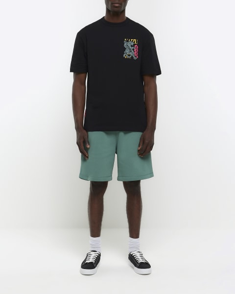 Black regular fit Japanese graphic t-shirt