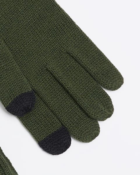 Green knitted touch screen gloves