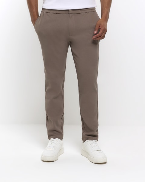 Stone slim fit twill pull on smart joggers