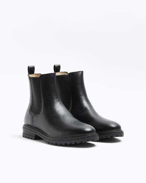 Black wide fit faux leather chelsea boots