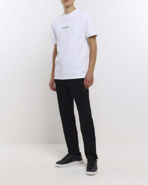 White slim fit quilted embroidered t-shirt