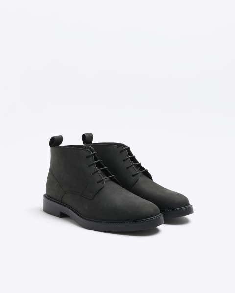 Black wide fit lace up chukka boots