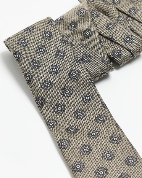 Grey jacquard geometric print tie