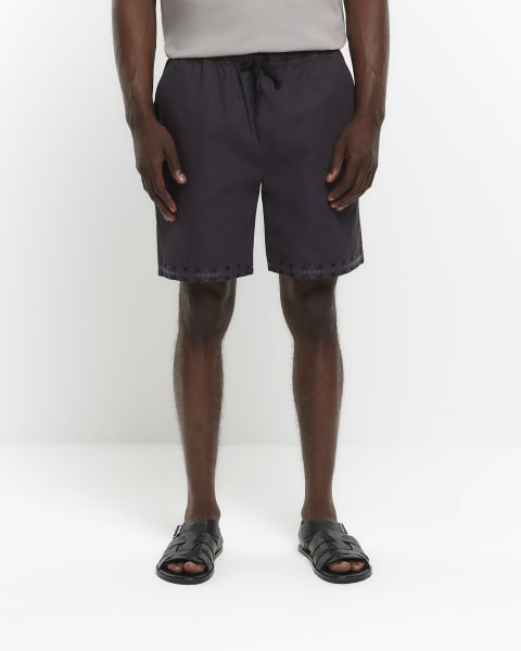 Dark grey regular fit embroidered shorts