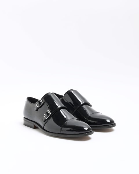 Black patent monk shoes