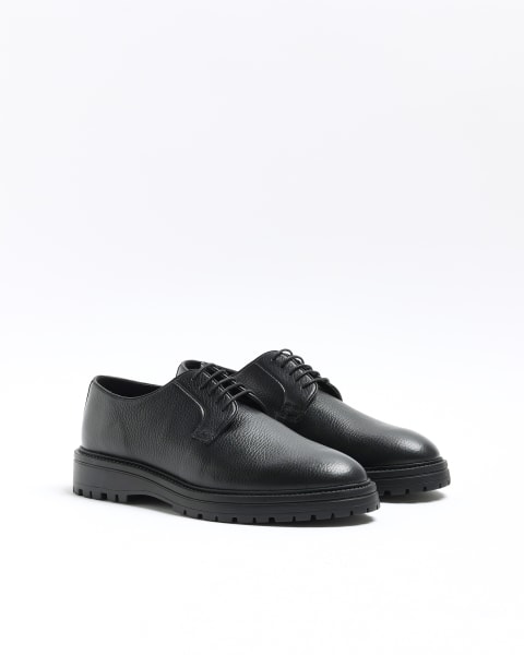 Black leather chunky derby shoes