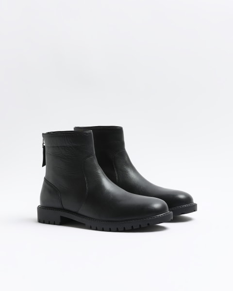 Black leather zip up boots