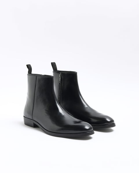 Black patent side zip boots