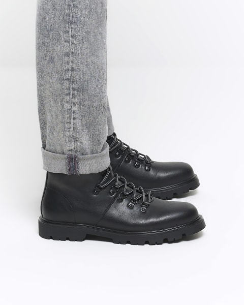 Black polished hiker boots