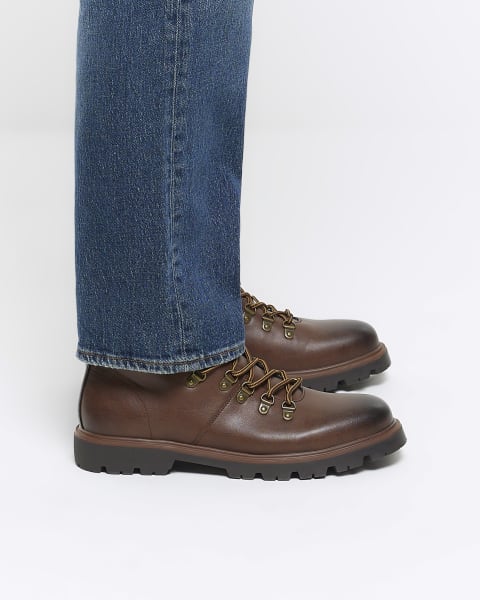 Brown polished hiker boots