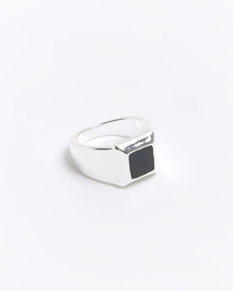 Silver colour square signet ring
