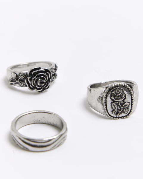 Silver colour rose ring multipack