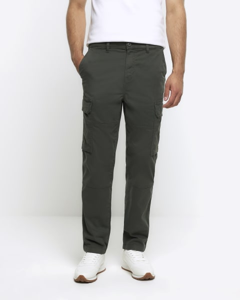 Khaki regular fit utility cargo trousers