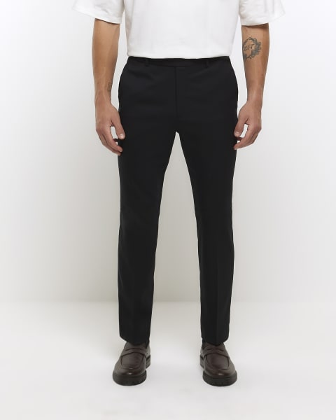 Black Slim Fit Wool Suit Trousers
