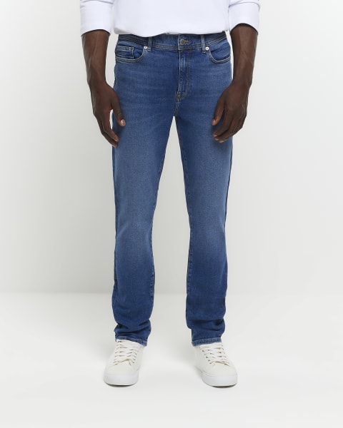 Washed dark blue skinny fit jeans