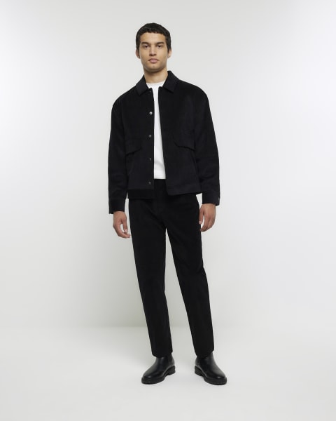 Black regular fit corduroy Harrington jacket