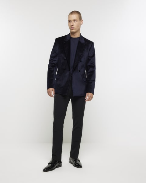Navy regular fit velvet blazer