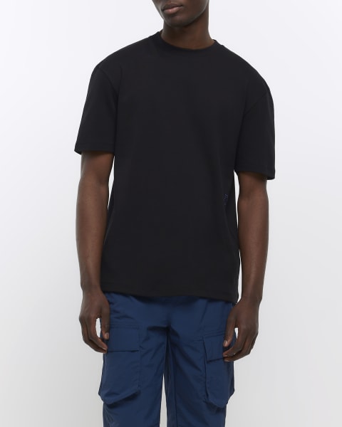 Black regular fit embroidered t-shirt