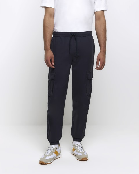 Washed navy slim fit cargo joggers