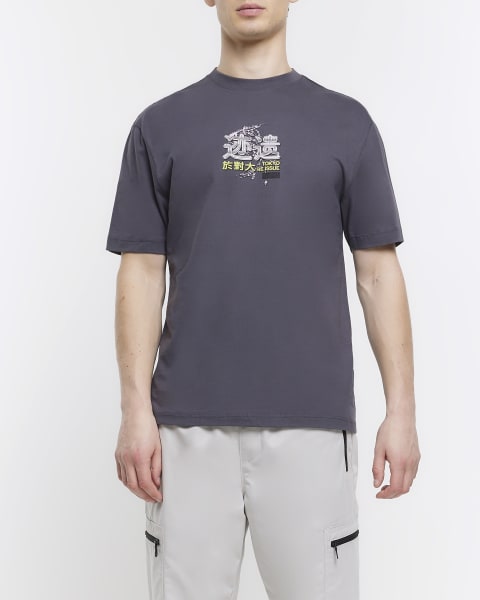 Grey regular fit Japanese graphic t-shirt