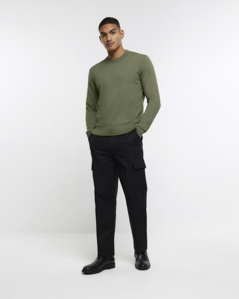 Green slim fit crew jumper