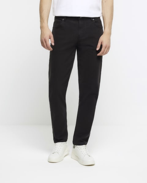 Black slim fit textured chino trousers