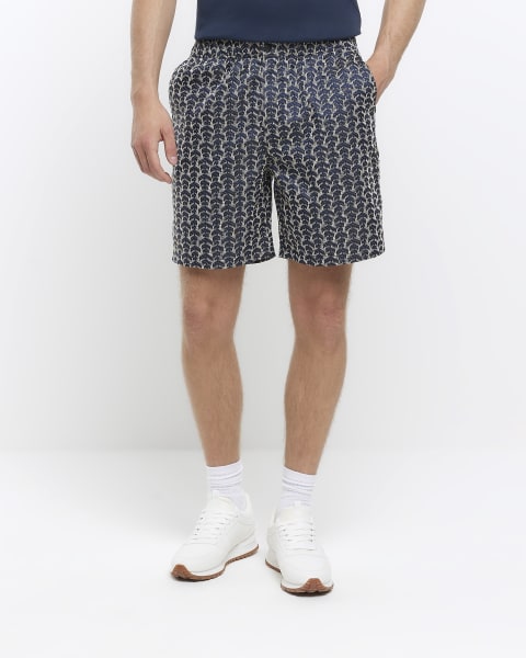 Navy regular jacquard geometric print shorts