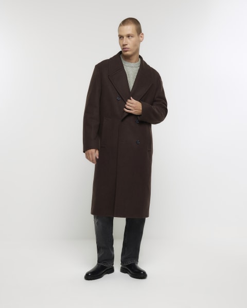 Brown regular fit wool blend premium coat