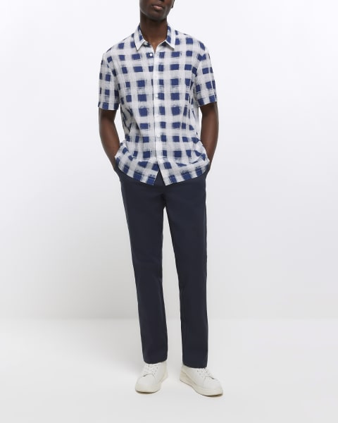 Blue regular fit gingham textured shirt