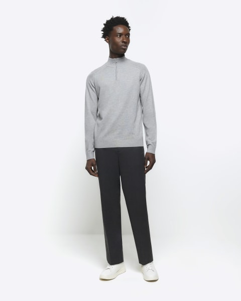 Grey slim fit quarter zip jumper