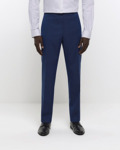 Blue slim fit twill suit trousers