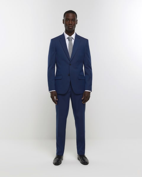 Blue slim fit twill suit jacket