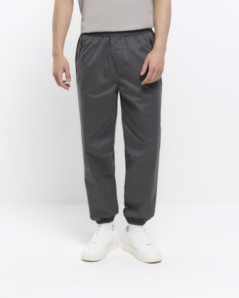 Grey regular fit pull on cuffed trousers