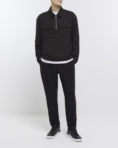 Black regular fit quarter zip polo