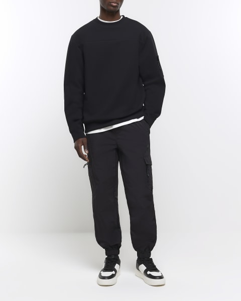 Black regular fit neoprene utility sweatshirt