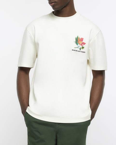 Ecru regular fit floral graphic t-shirt