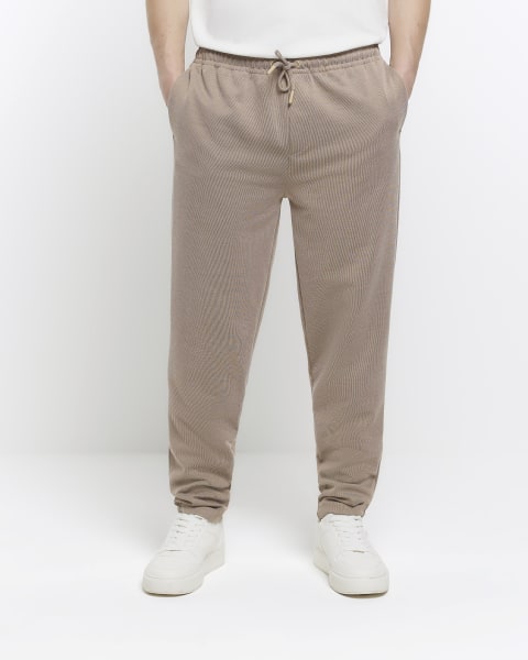 Beige slim fit jersey joggers