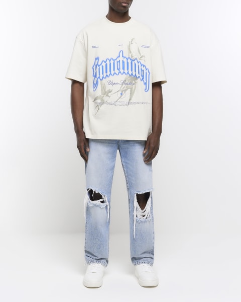 Washed white oversized fit graphic t-shirt